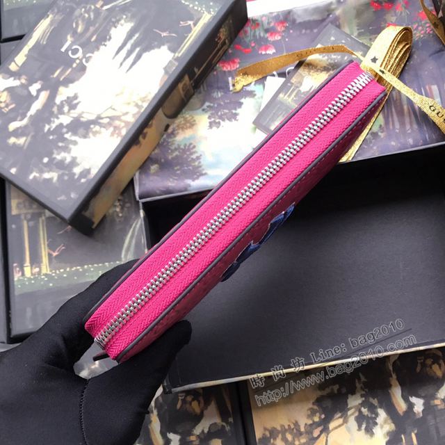 Gucci包 古馳錢包 547791玫紅全皮 原單NY Yankccs系列拉鏈錢包 Gucci長錢包  gudj1044